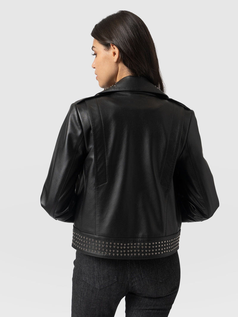 Bonham Studded Biker Jacket Black - Women's Leather Jacket | Saint + Sofia® EU