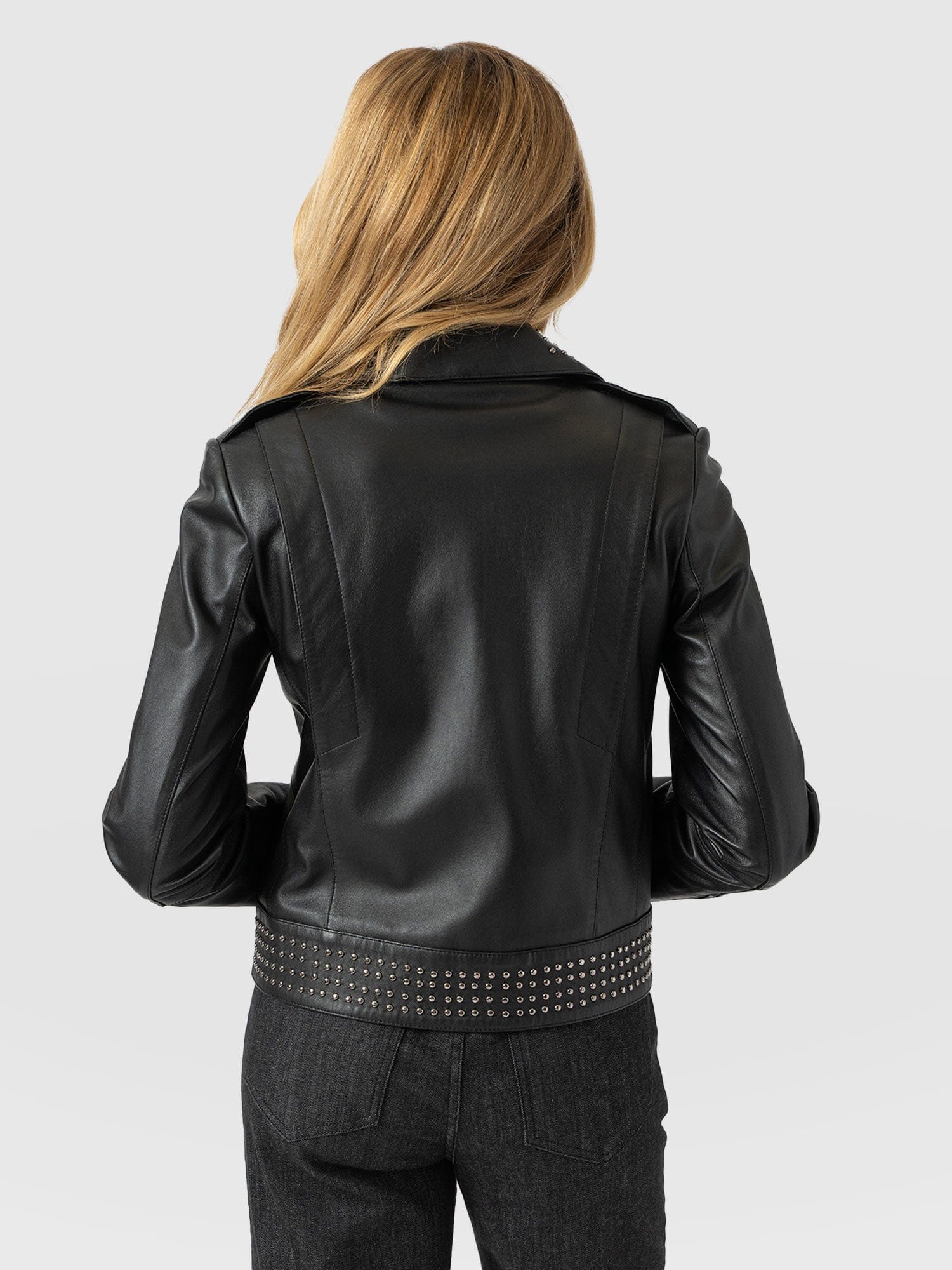 Bonham Studded Biker Jacket Black - Women's Leather Jacket | Saint + Sofia® EU