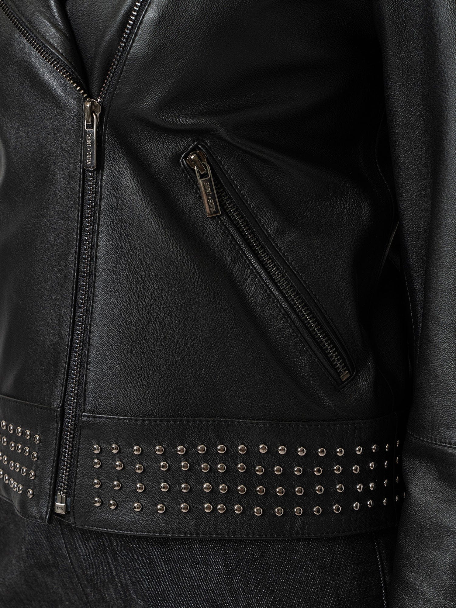 Bonham Studded Biker Jacket Black - Women's Leather Jacket | Saint + Sofia® EU