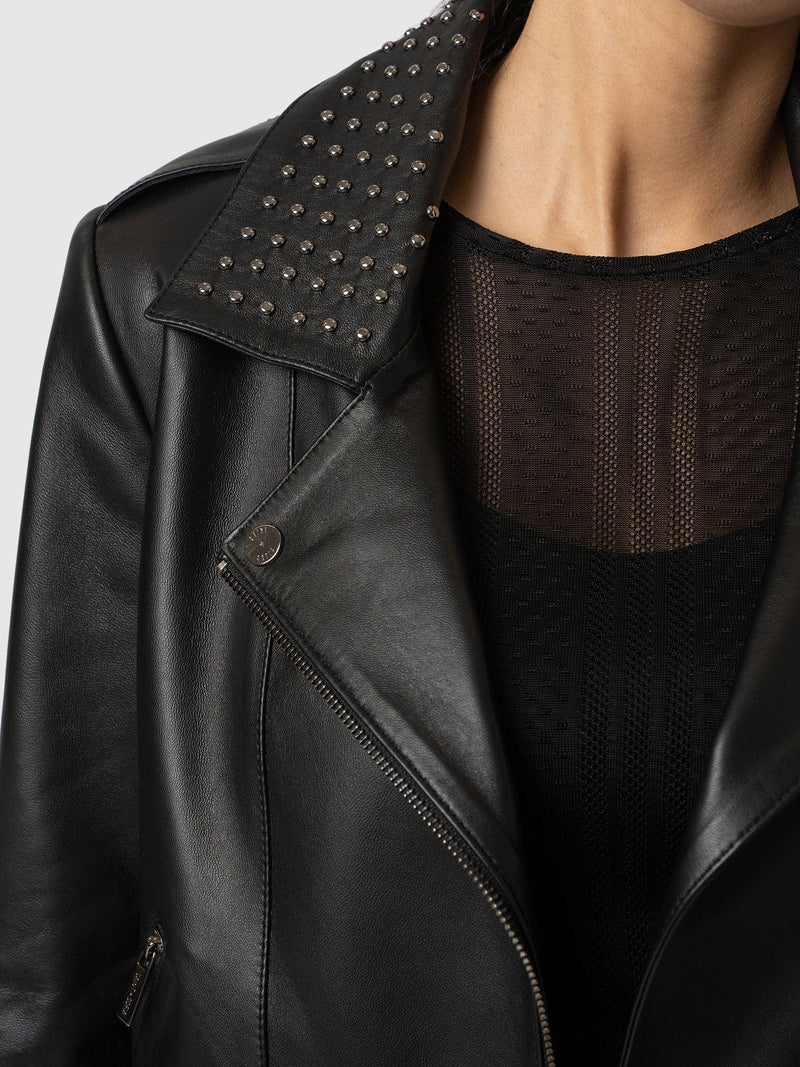 Bonham Studded Biker Jacket Black - Women's Leather Jacket | Saint + Sofia® EU
