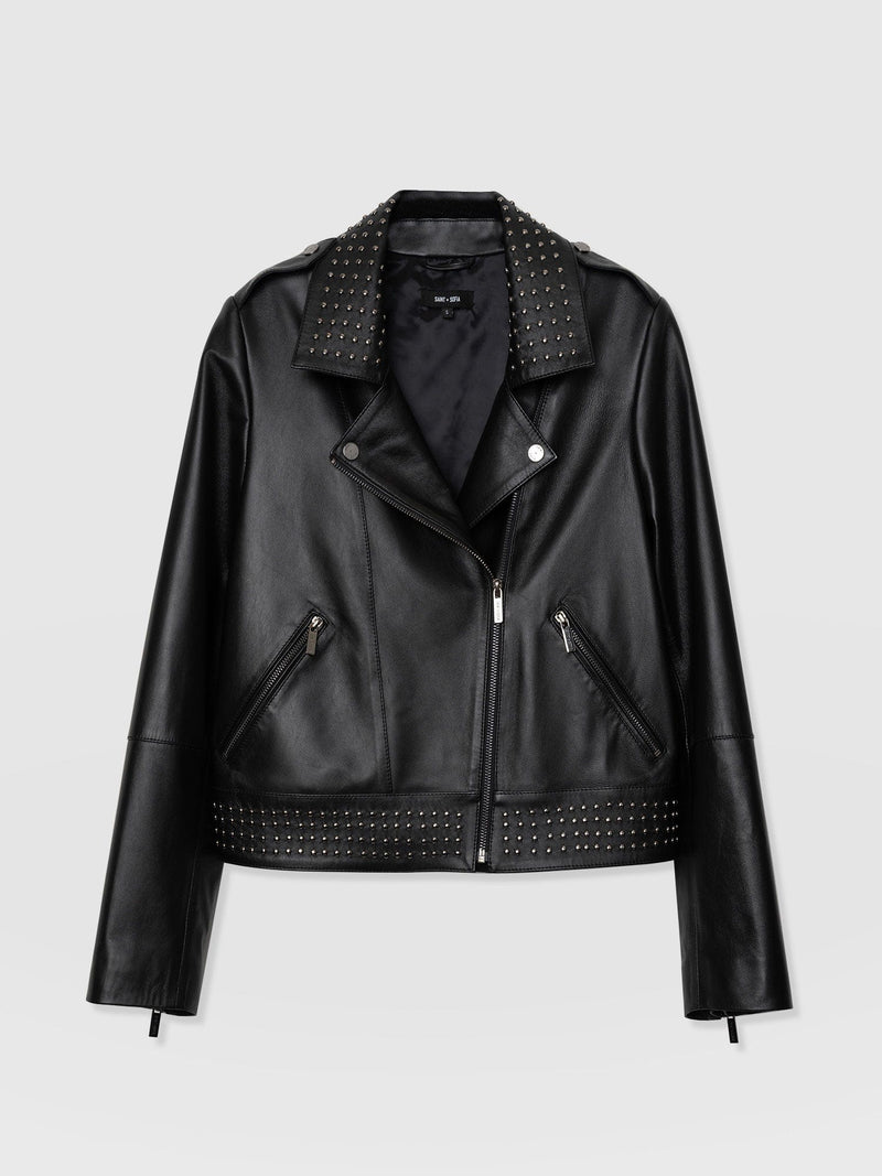 Bonham Studded Biker Jacket Black - Women's Leather Jacket | Saint + Sofia® EU