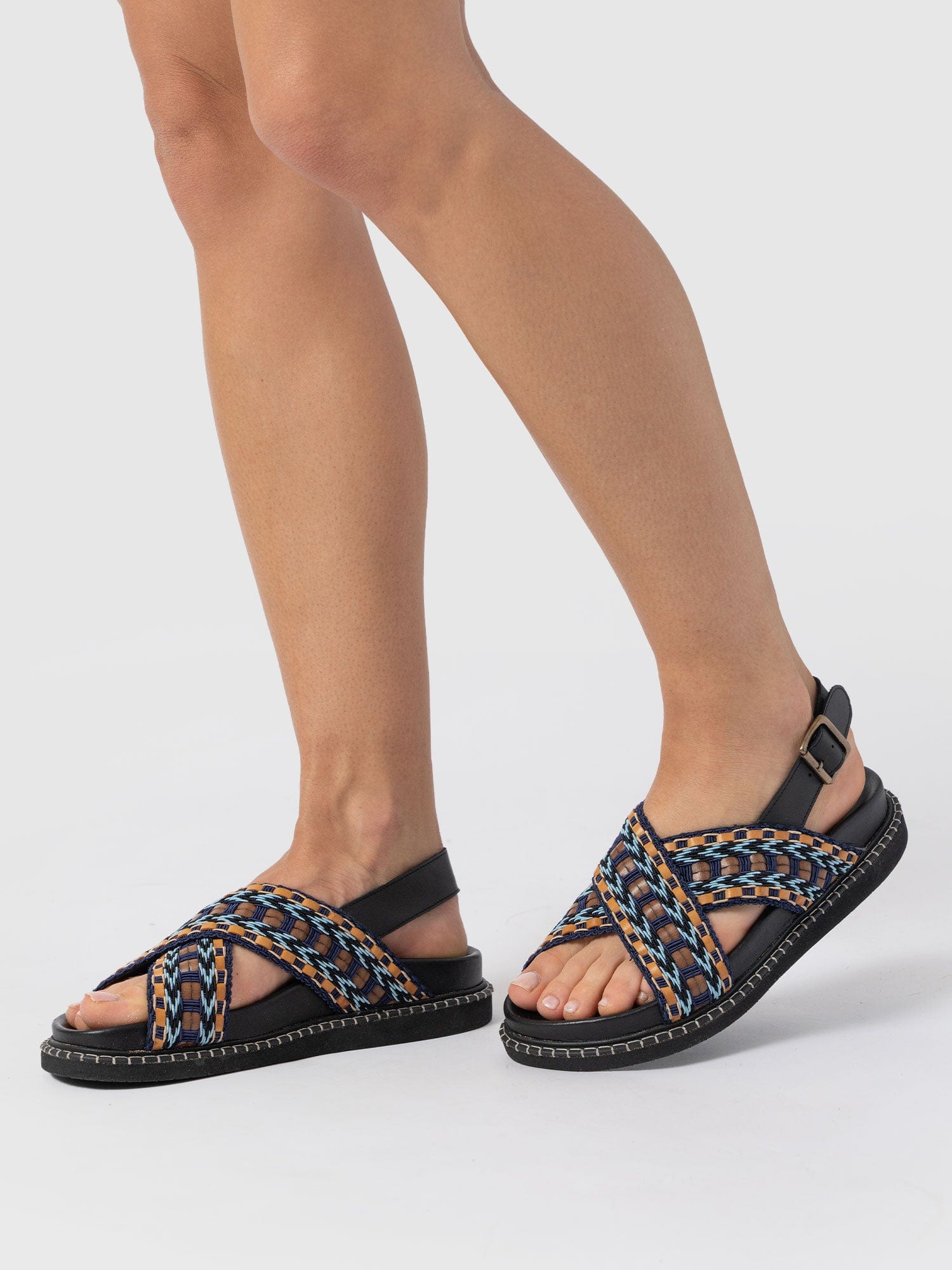 Bonnie Cross Over Sandals - Blue/Brown - Women's Shoes | Saint + Sofia® EU