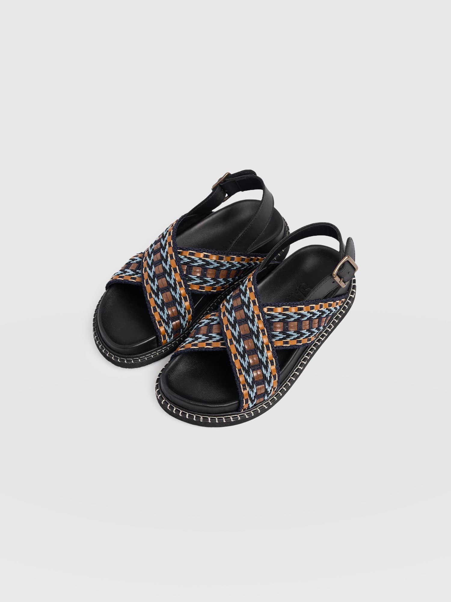 Bonnie Cross Over Sandals - Blue/Brown - Women's Shoes | Saint + Sofia® EU