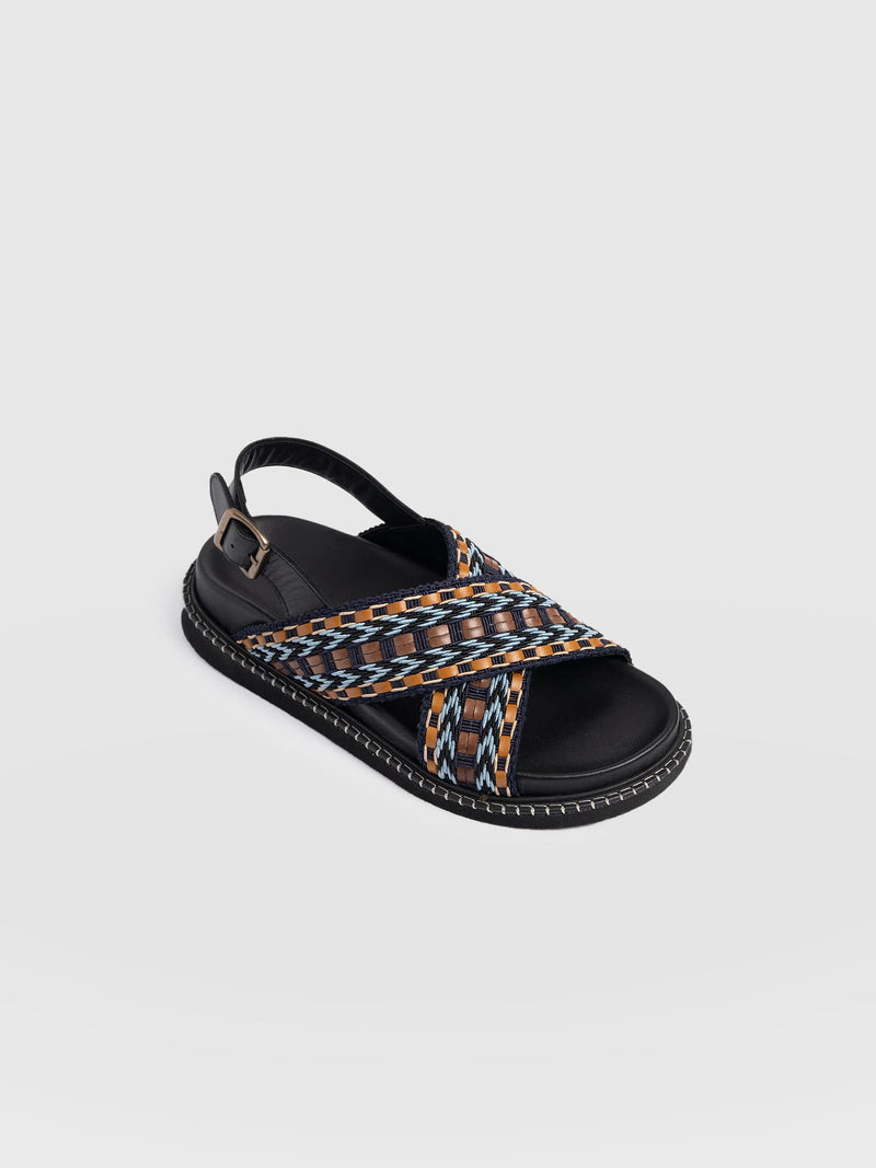 Bonnie Cross Over Sandals - Blue/Brown - Women's Shoes | Saint + Sofia® EU