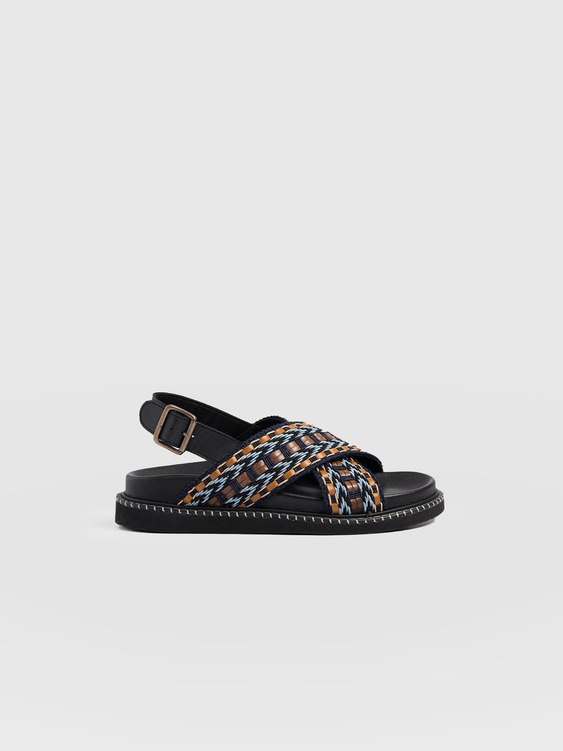 Bonnie Cross Over Sandals - Blue/Brown - Women's Shoes | Saint + Sofia® EU