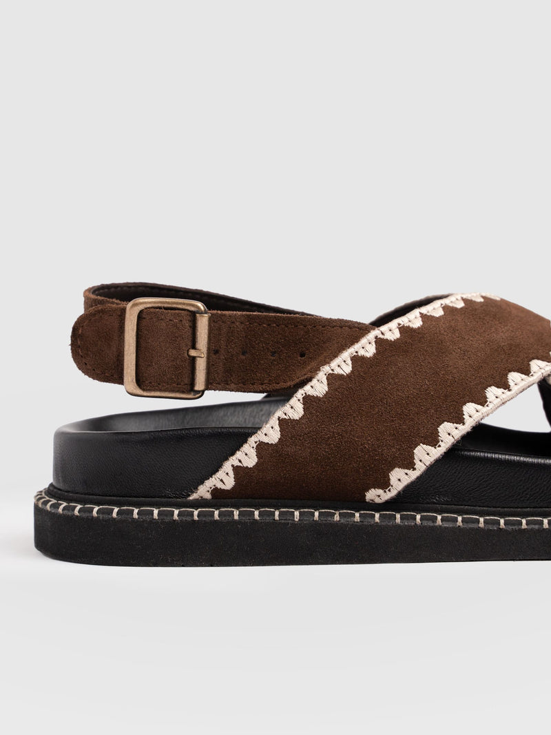Bonnie Cross Over Sandals - Chocolate Suede - Women's Shoes | Saint + Sofia® EU