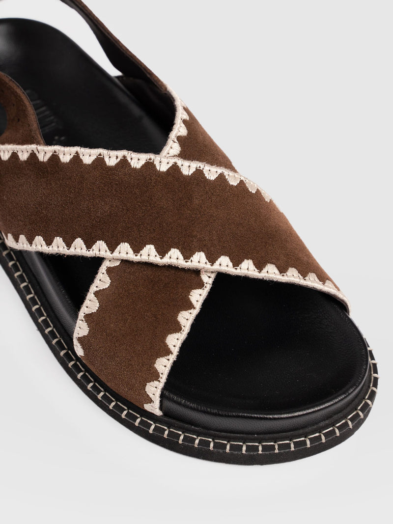 Bonnie Cross Over Sandals - Chocolate Suede - Women's Shoes | Saint + Sofia® EU
