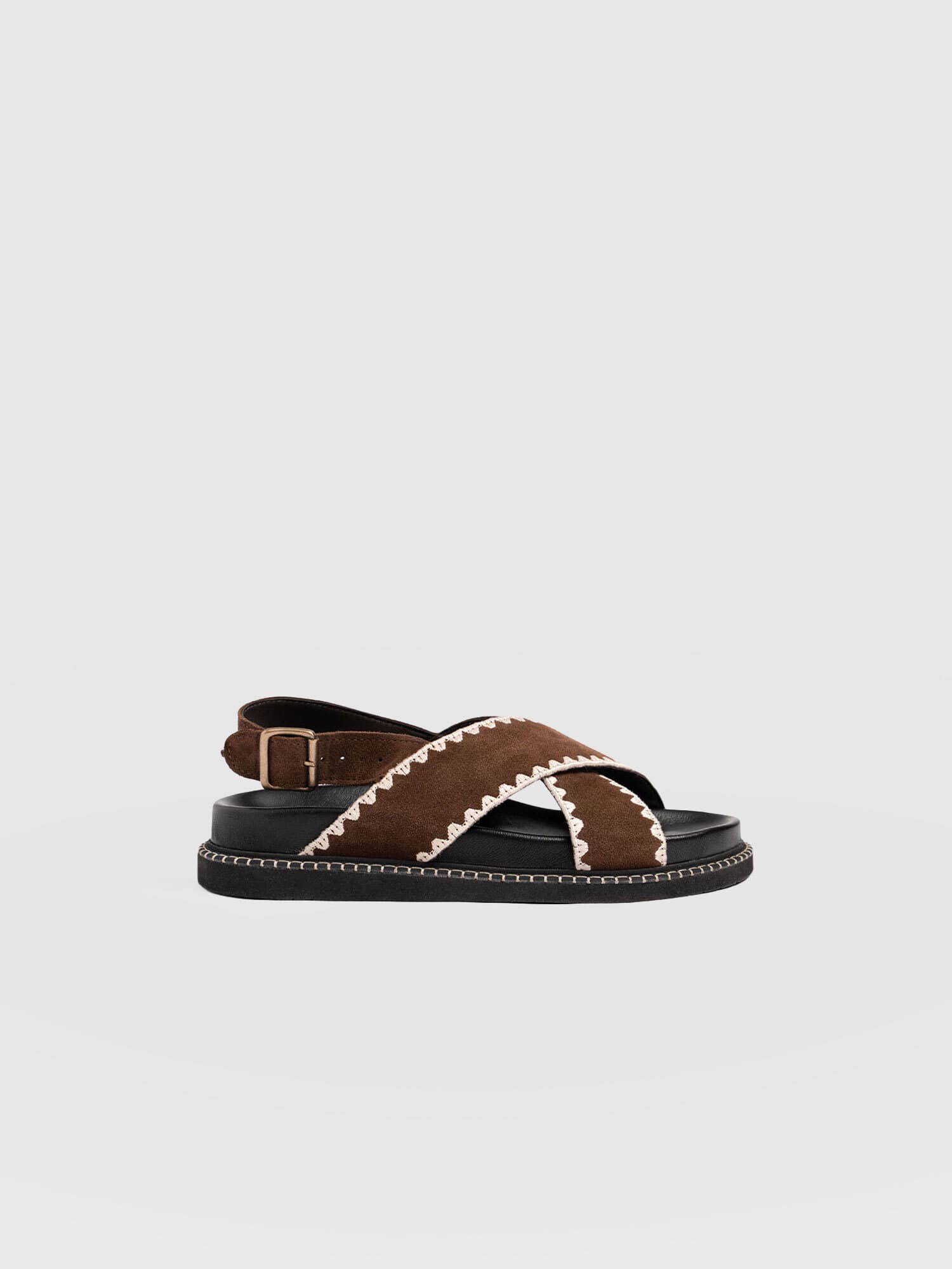 Bonnie Cross Over Sandals - Chocolate Suede - Women's Shoes | Saint + Sofia® EU