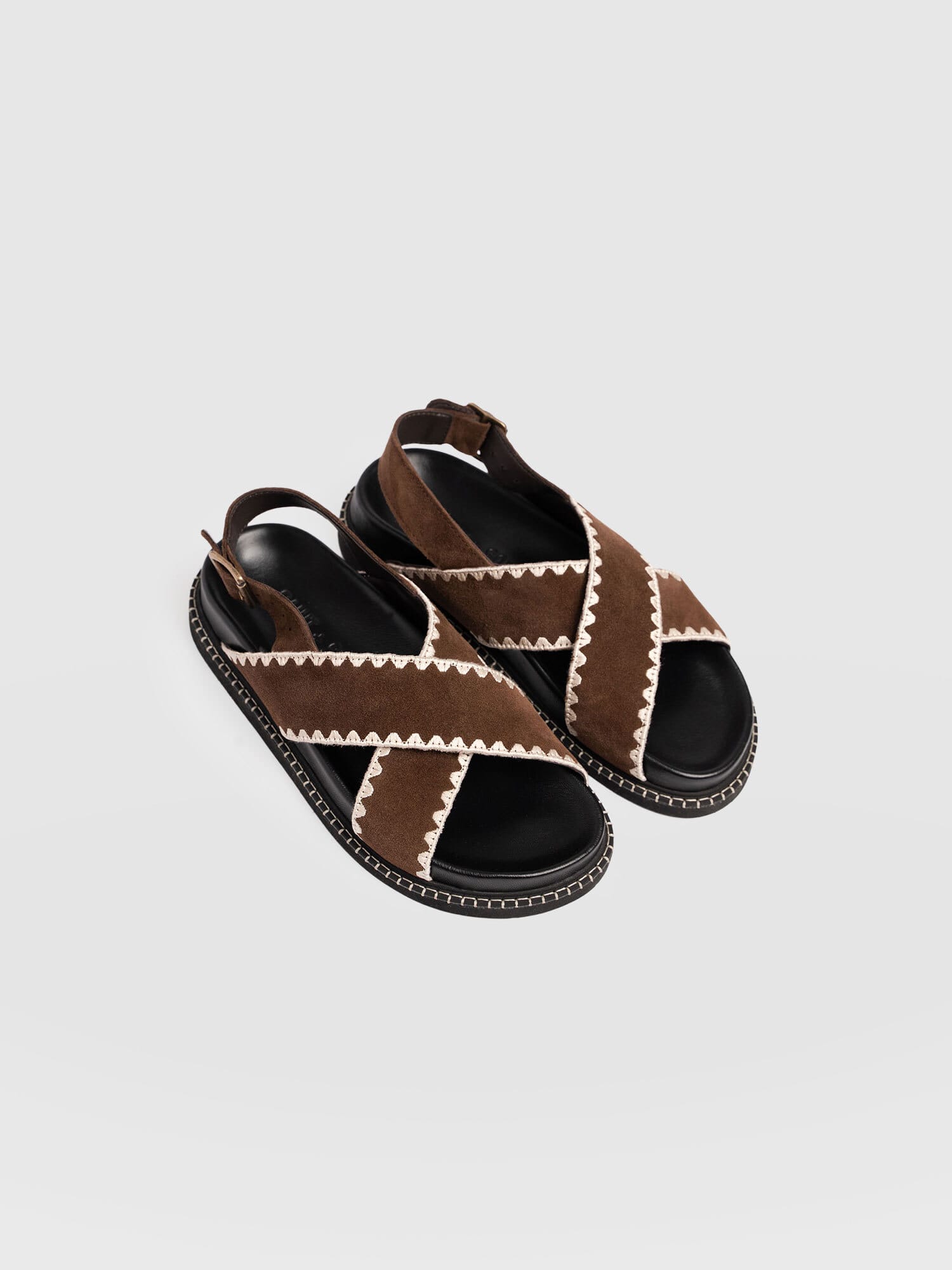 Bonnie Cross Over Sandals - Chocolate Suede - Women's Shoes | Saint + Sofia® EU
