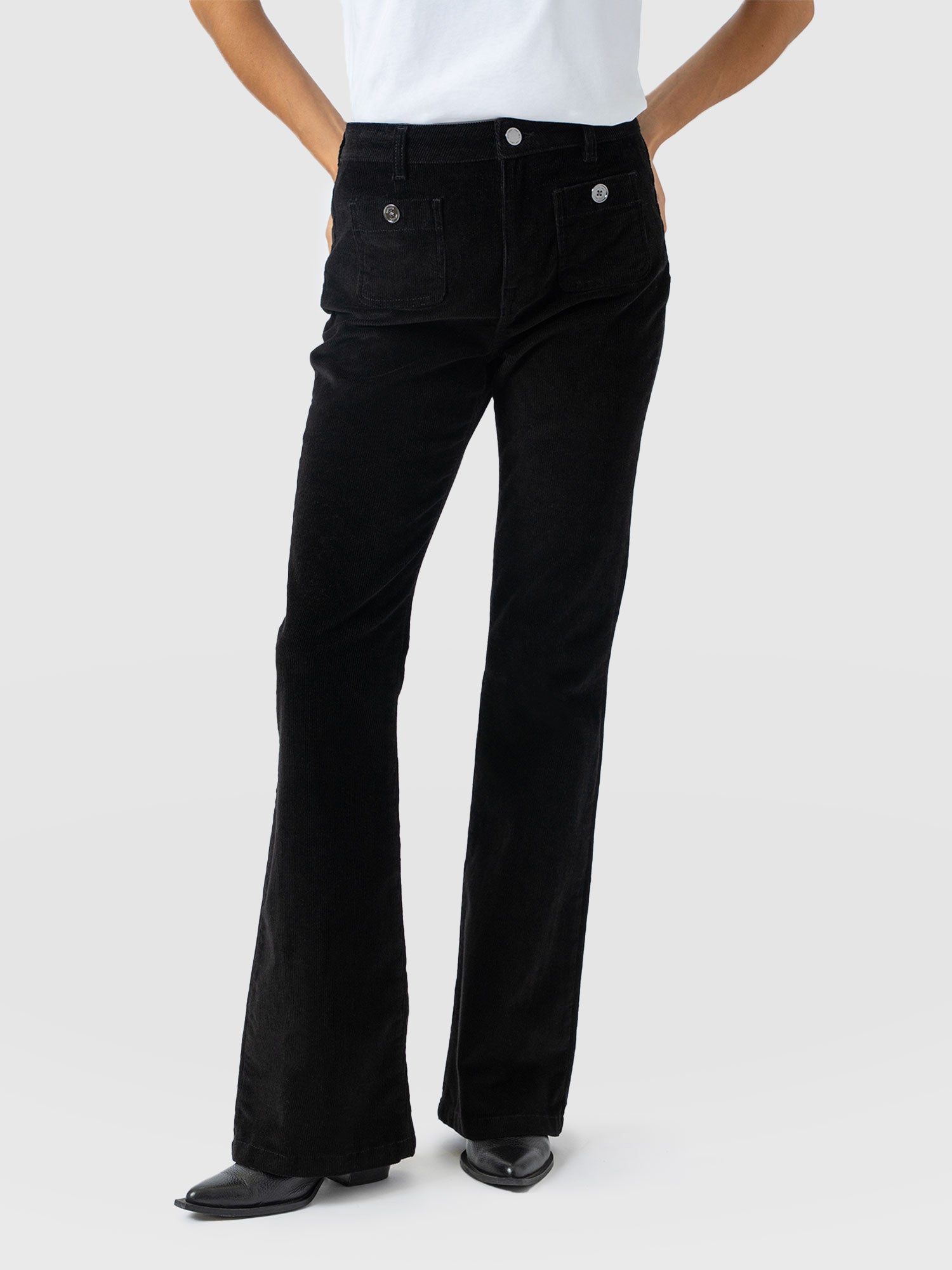 Bowie Flared Pant - Black Cord - Women's Trousers | Saint + Sofia® EU