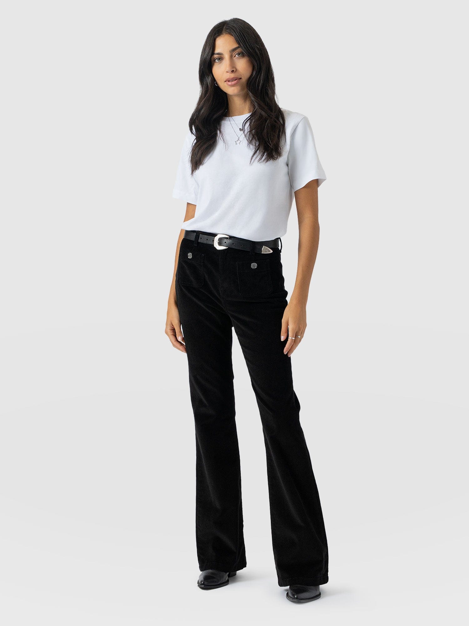 Bowie Flared Pant - Black Cord - Women's Trousers | Saint + Sofia® EU