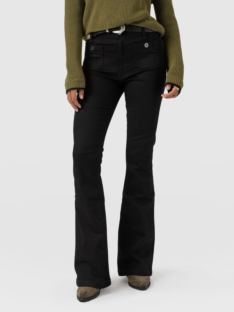 Bowie Stretch Flare Jean - Jet Black - Women's Denims | Saint + Sofia® EU