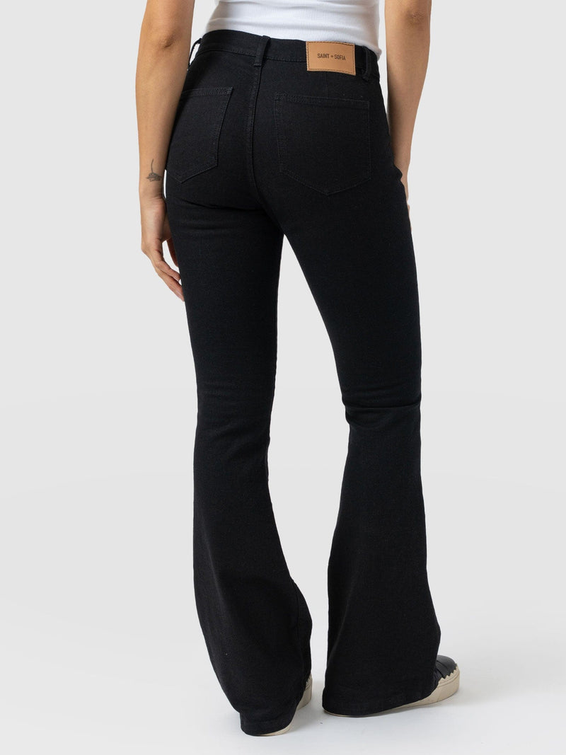 Bowie Stretch Flare Jean - Jet Black - Women's Denims | Saint + Sofia® EU