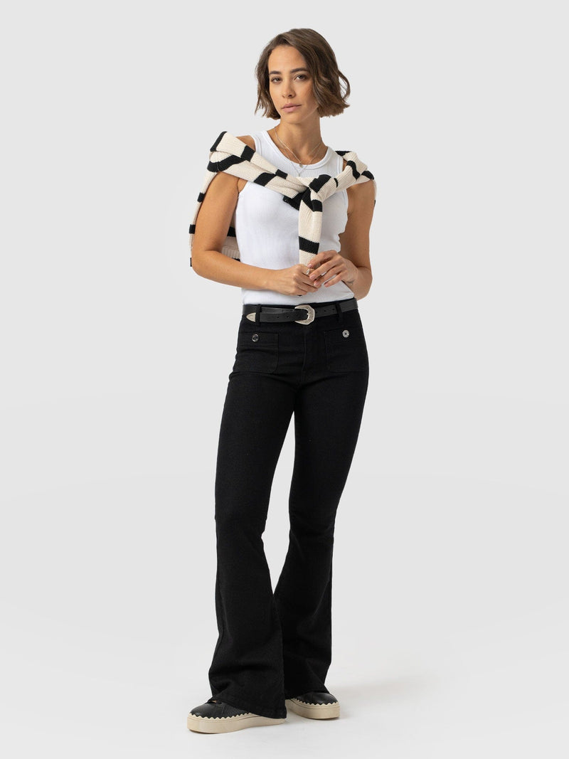 Bowie Stretch Flare Jean - Jet Black - Women's Denims | Saint + Sofia® EU