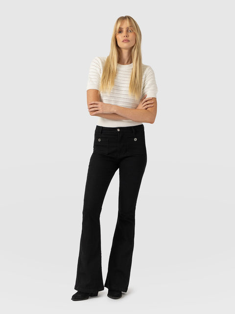 Bowie Stretch Flare Jeans Jet Black - Women's Jeans | Saint and Sofia® EU
