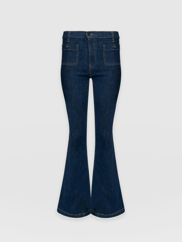 Bowie Stretch Flare Jeans Mid Blue - Women's Jeans | Saint + Sofia® EU