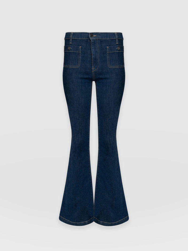 Bowie Stretch Flare Jeans Mid Blue - Women's Jeans | Saint + Sofia® EU