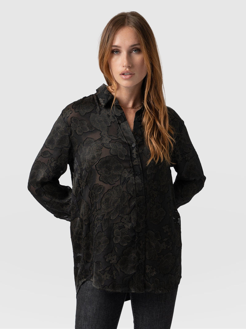 Boyfriend Shirt Black & Gold Floral Burnout - Women's Shirts |  Saint + Sofia® EU