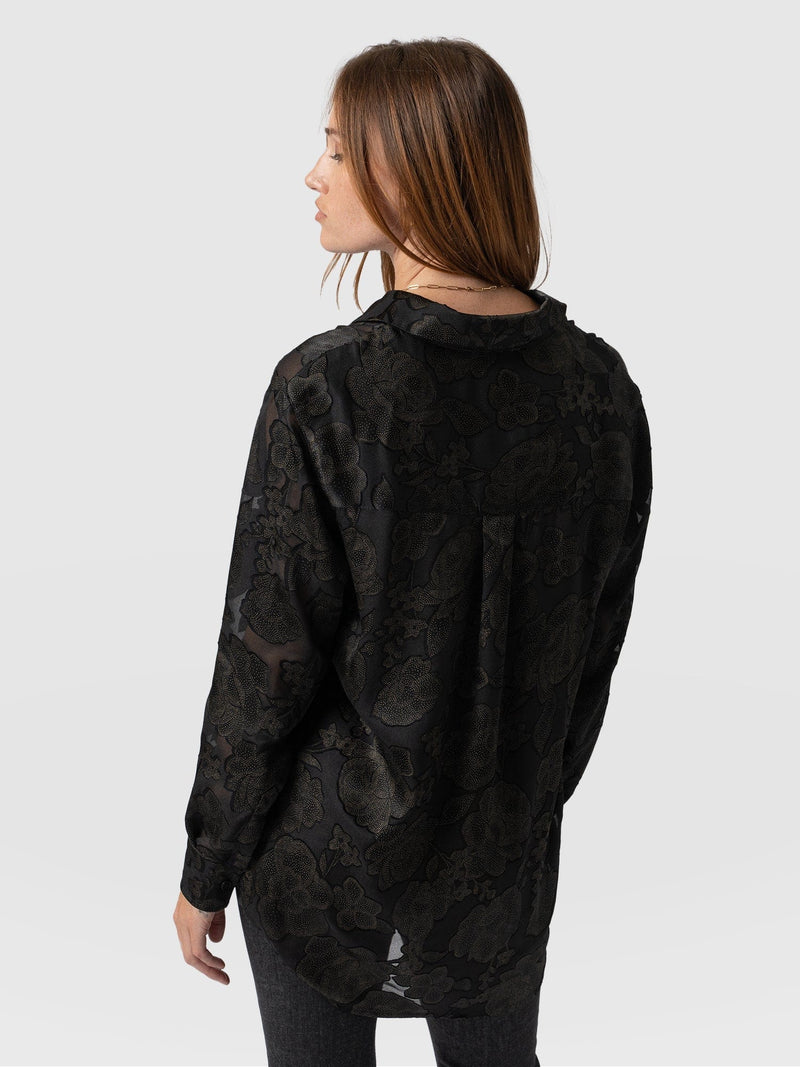 Boyfriend Shirt Black & Gold Floral Burnout - Women's Shirts |  Saint + Sofia® EU