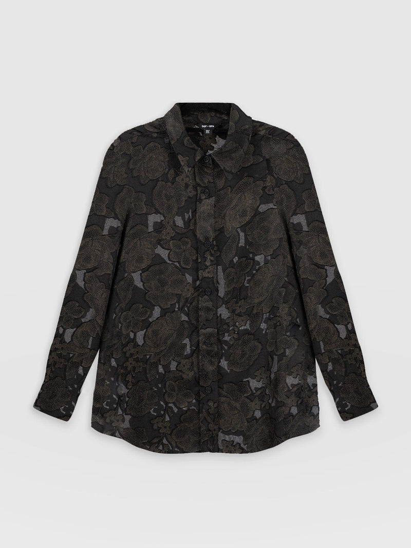 Boyfriend Shirt Black & Gold Floral Burnout - Women's Shirts |  Saint + Sofia® EU