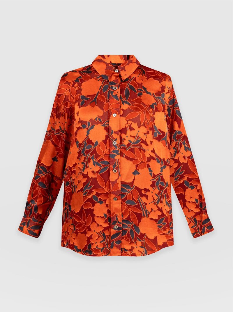 Boyfriend Shirt Orange Floral Burnout - Women's Shirt | Saint + Sofia® EU