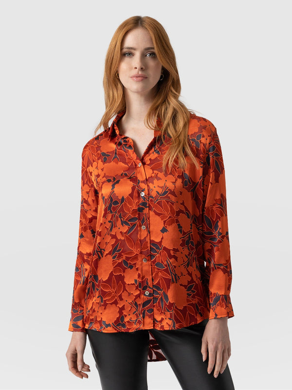Boyfriend Shirt Orange Floral Burnout - Women's Shirt | Saint + Sofia® EU