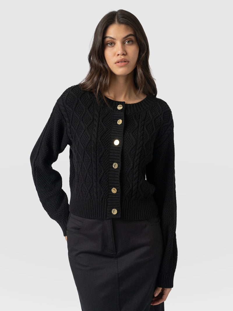 Bronte Cable Cardigan Black - Women's Cardigans | Saint + Sofia® EU