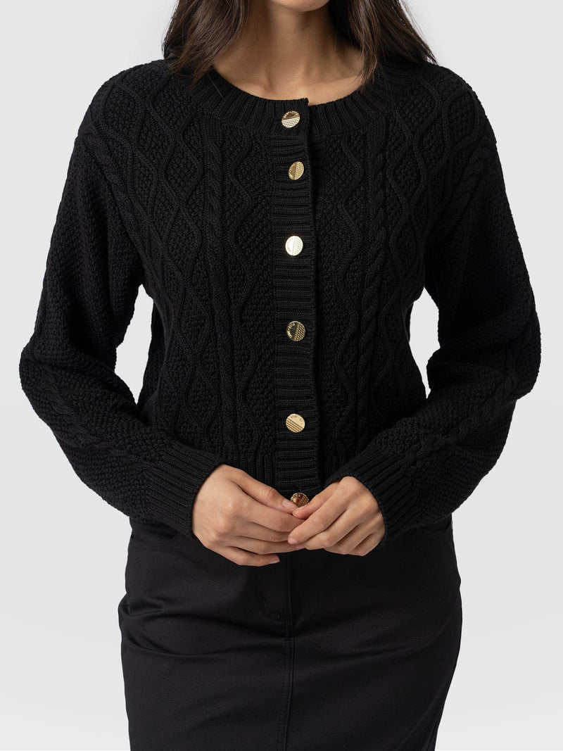 Bronte Cable Cardigan Black - Women's Cardigans | Saint + Sofia® EU