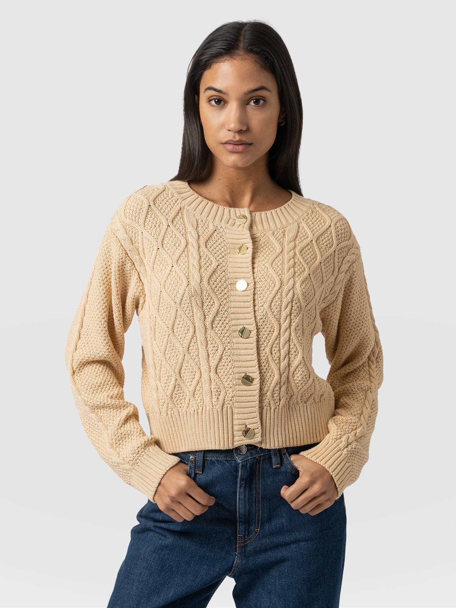 Bronte Cable Cardigan Yellow - Women's Cardigans | Saint + Sofia® EU