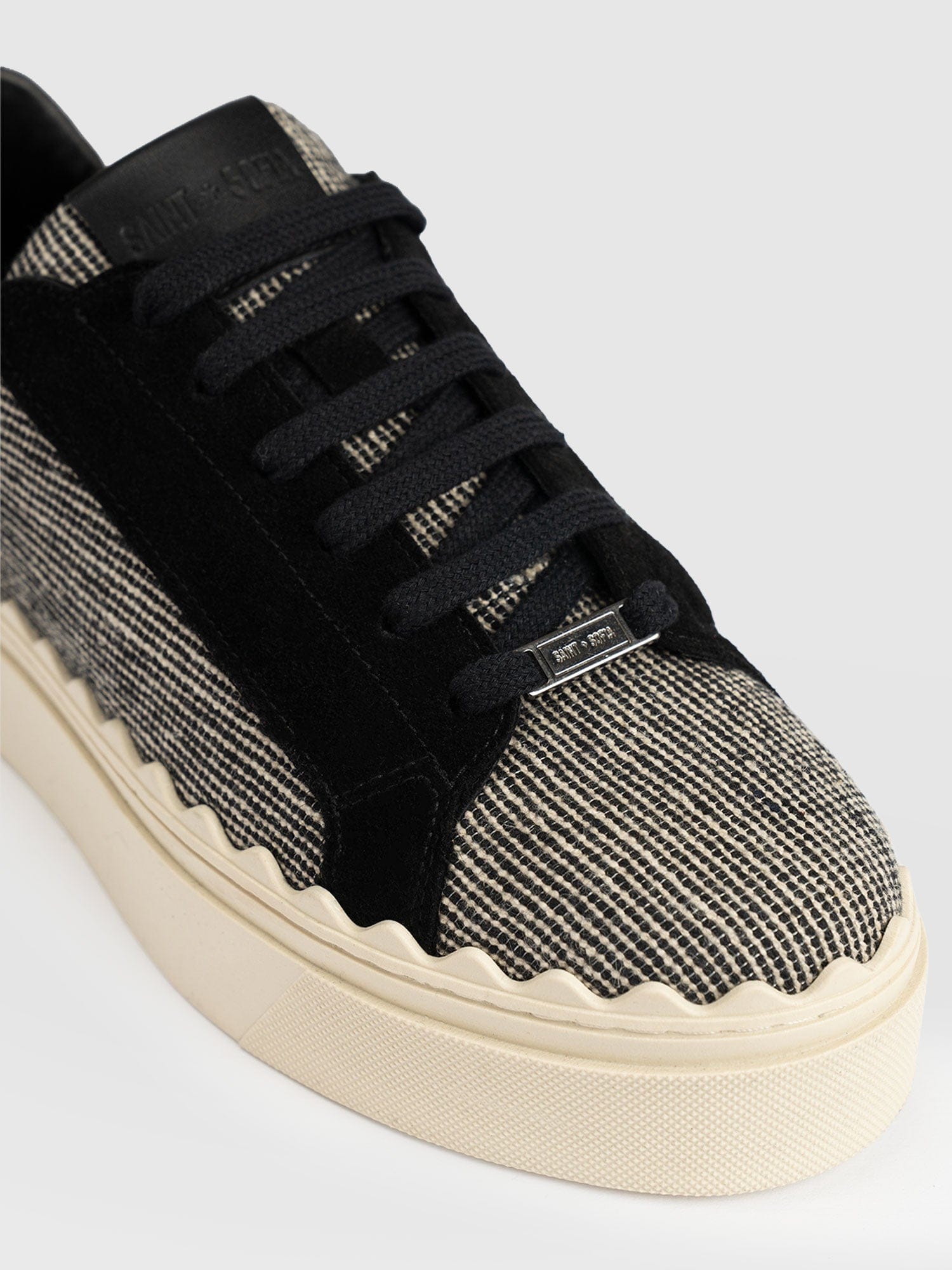 Brook Scallop Trainer - Black Linen - Women's Shoes | Saint + Sofia® EU