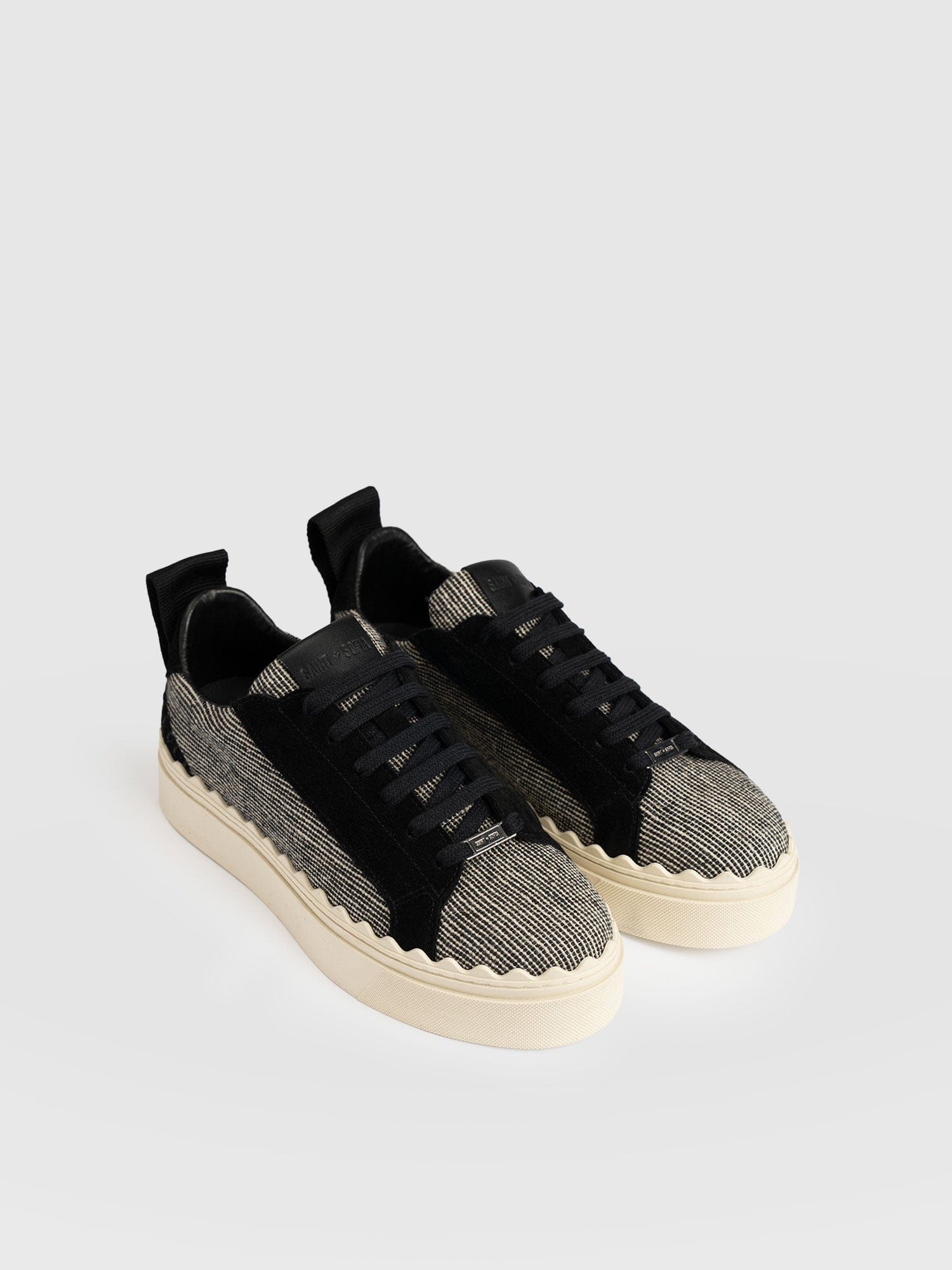 Brook Scallop Trainer - Black Linen - Women's Shoes | Saint + Sofia® EU