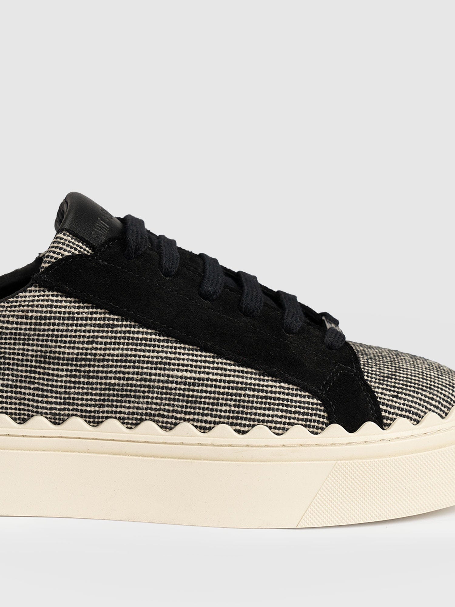 Brook Scallop Trainer - Black Linen - Women's Shoes | Saint + Sofia® EU