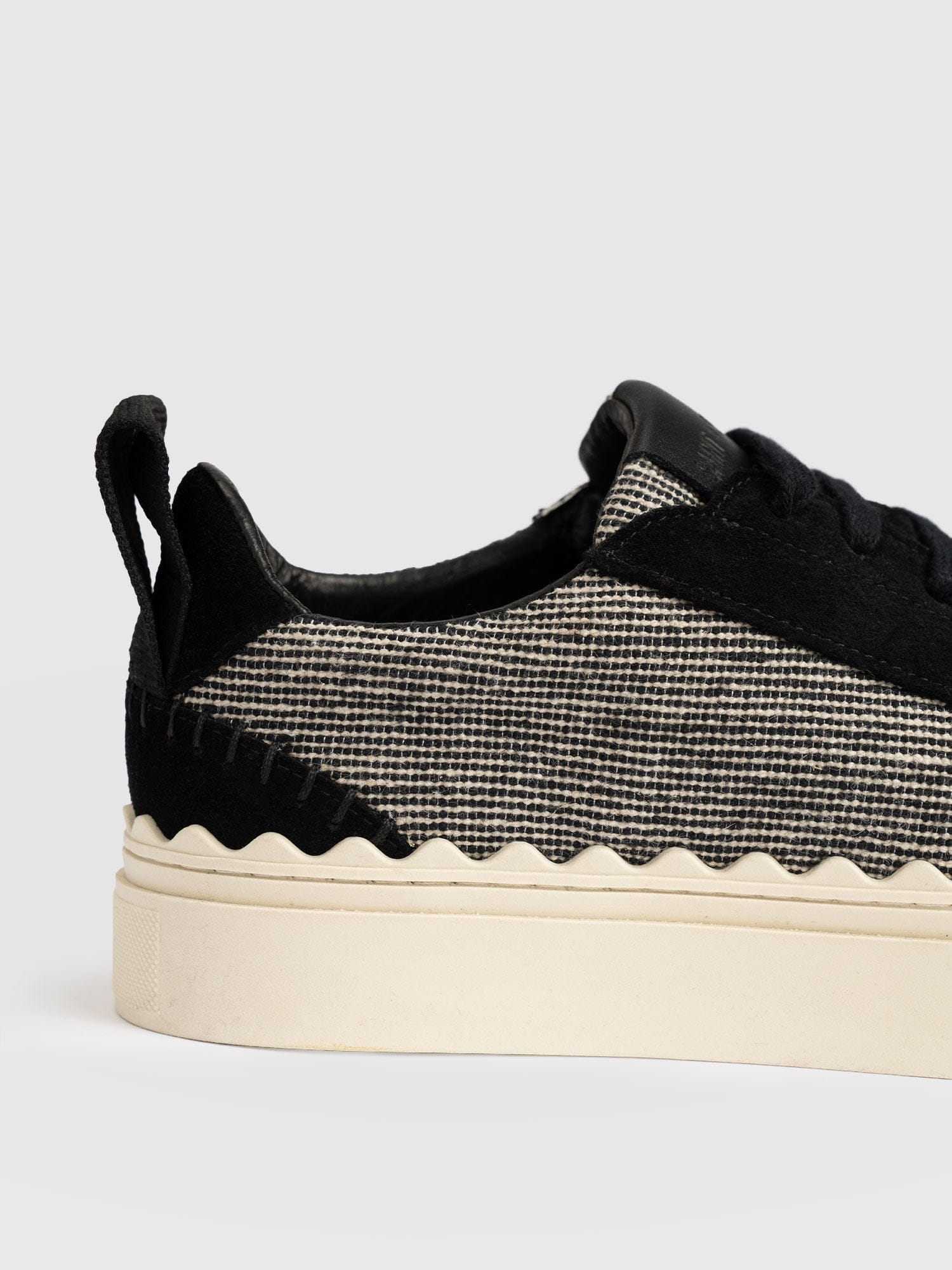 Brook Scallop Trainer - Black Linen - Women's Shoes | Saint + Sofia® EU