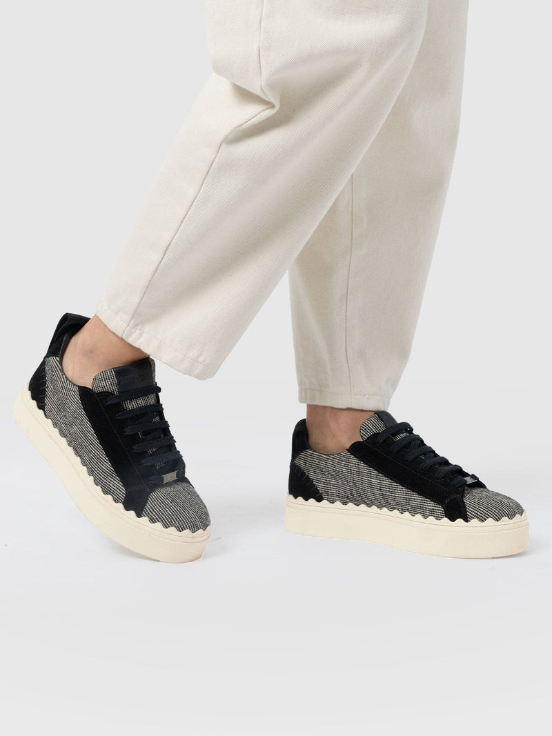 Brook Scallop Trainer - Black Linen - Women's Shoes | Saint + Sofia® EU