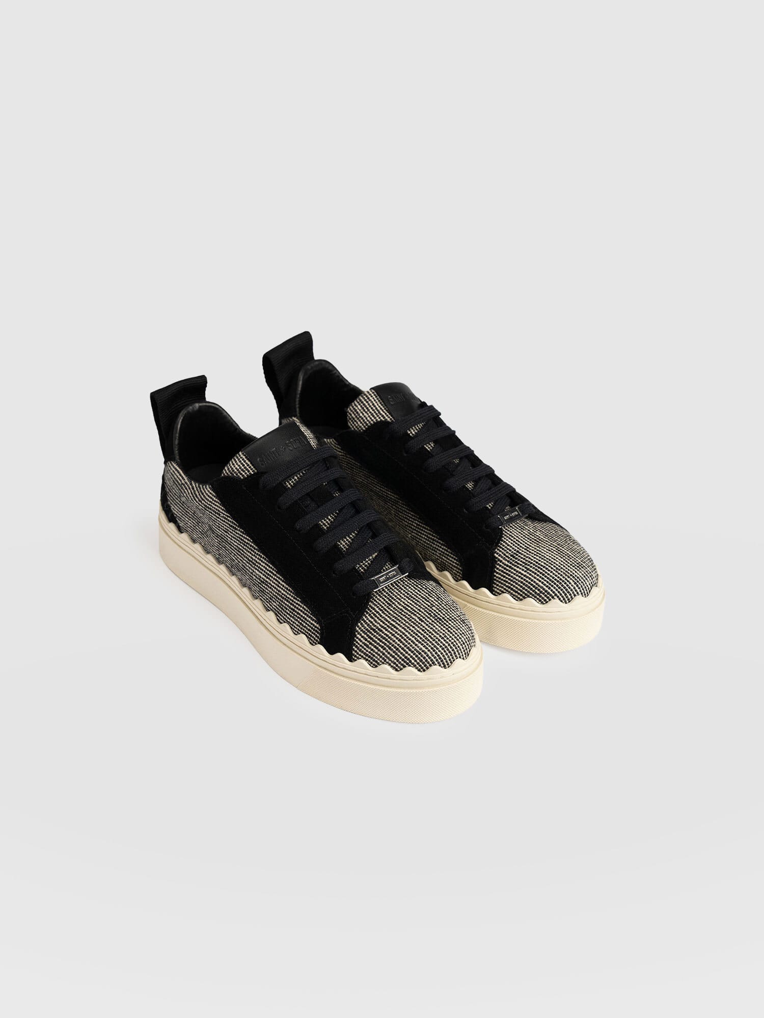 Brook Scallop Trainer - Black Linen - Women's Shoes | Saint + Sofia® EU