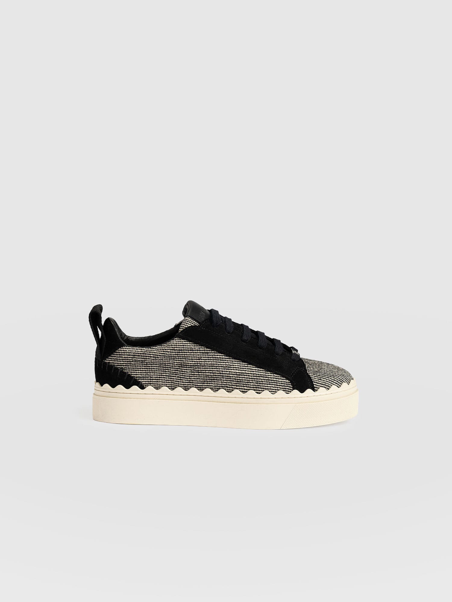 Brook Scallop Trainer - Black Linen - Women's Shoes | Saint + Sofia® EU