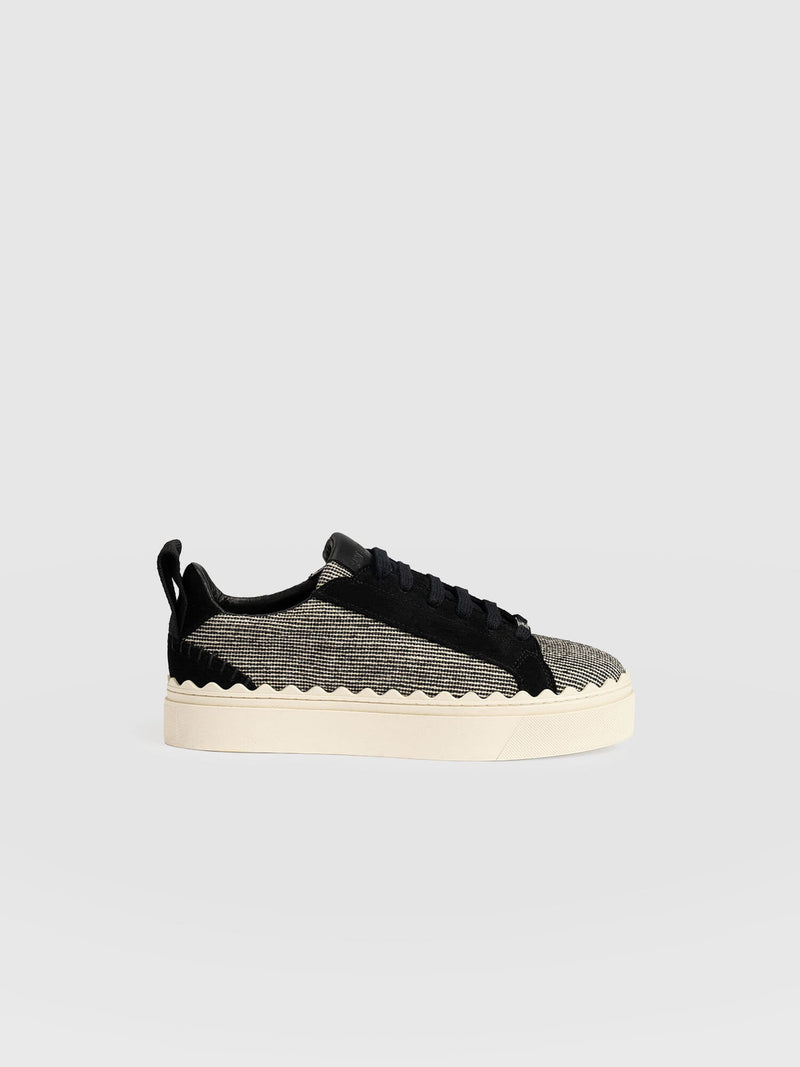 Brook Scallop Trainer - Black Linen - Women's Shoes | Saint + Sofia® EU