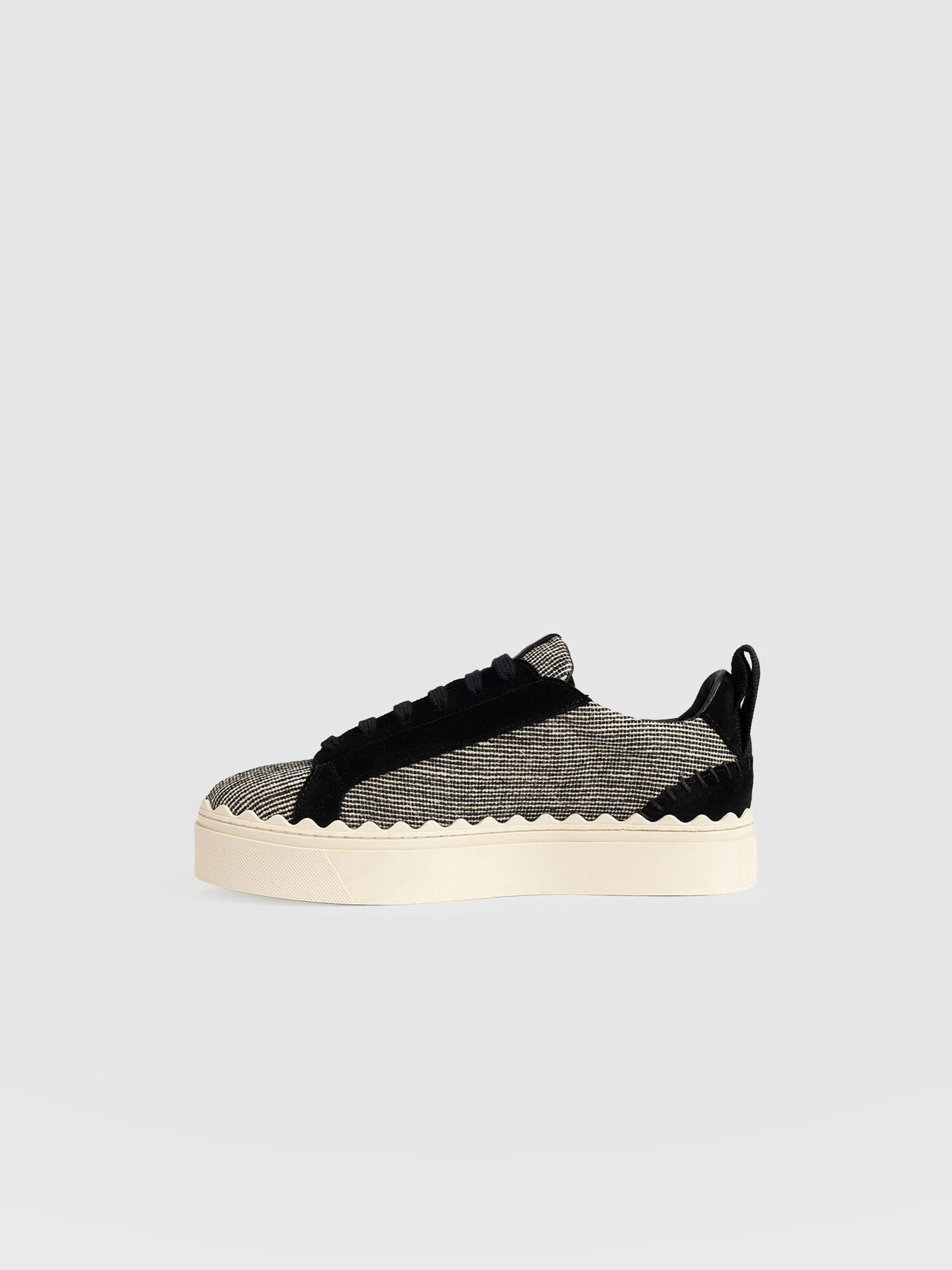 Brook Scallop Trainer - Black Linen - Women's Shoes | Saint + Sofia® EU