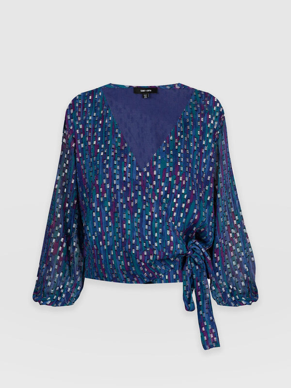 Brook Wrap Blouse Blue Fleck - Women's Shirts | Saint + Sofia® EU