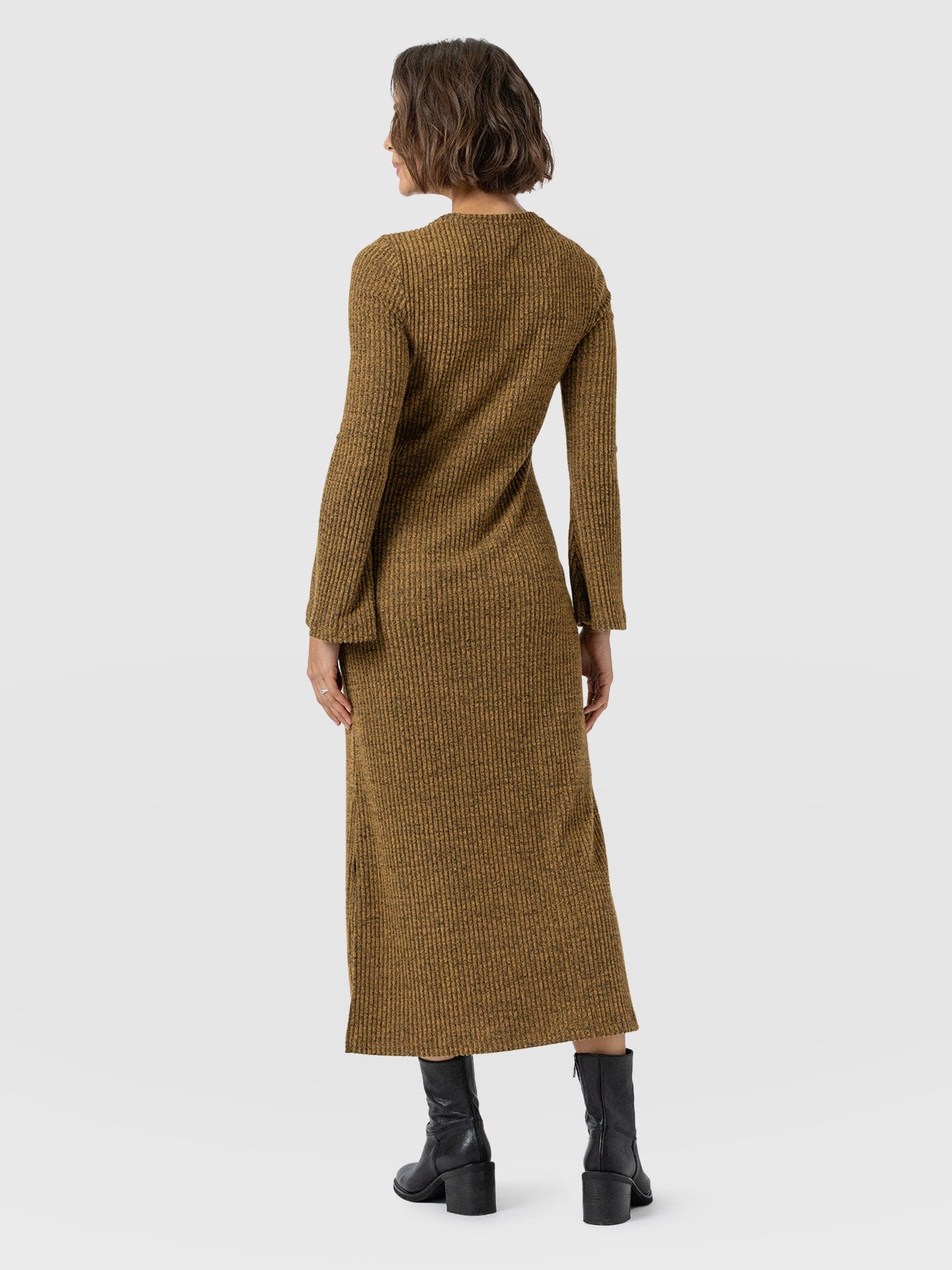 Callie Fluted Midi Dress - Mustard Melange - Women's Dresses | Saint + Sofia® EU