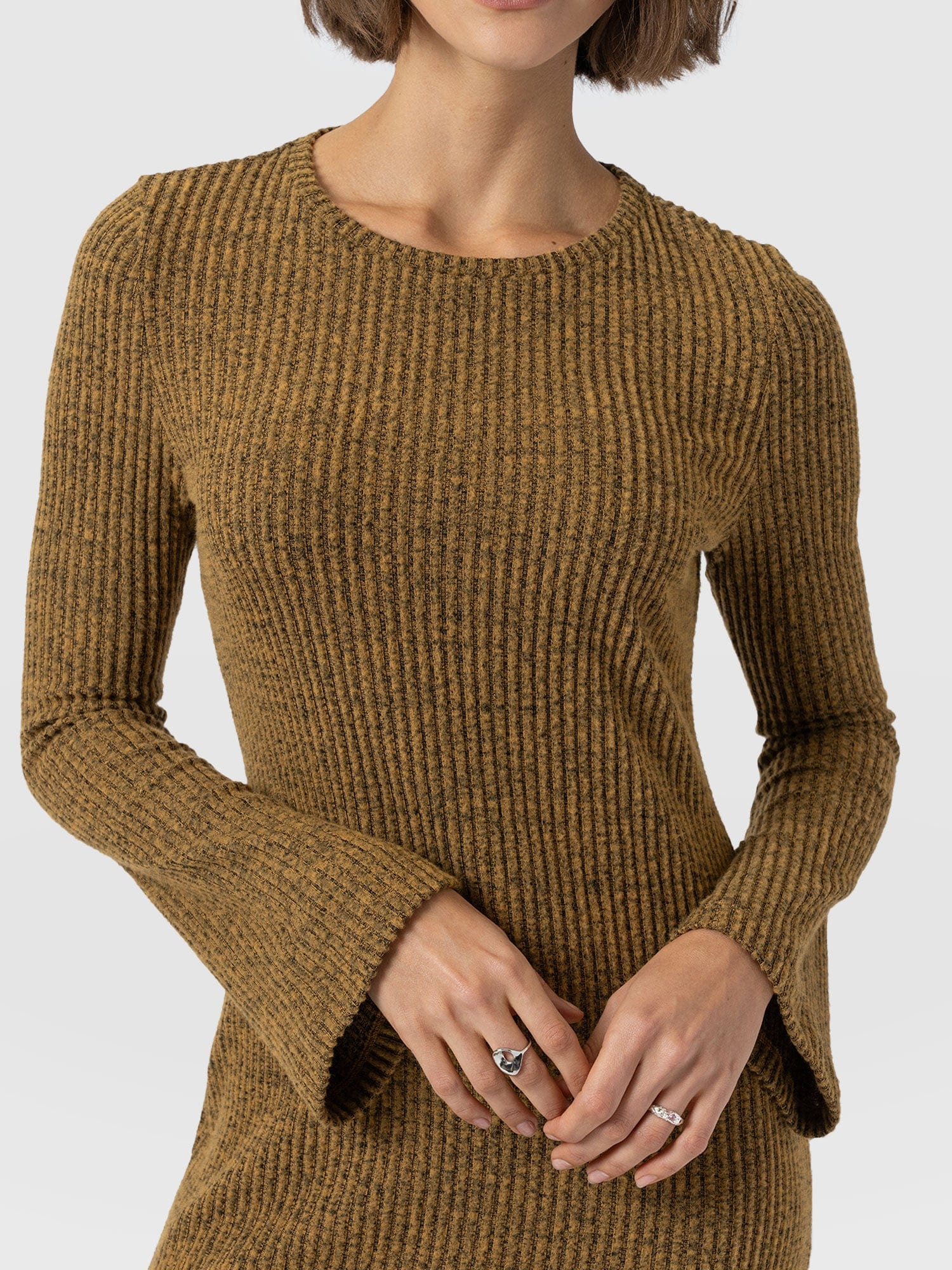 Callie Fluted Midi Dress - Mustard Melange - Women's Dresses | Saint + Sofia® EU