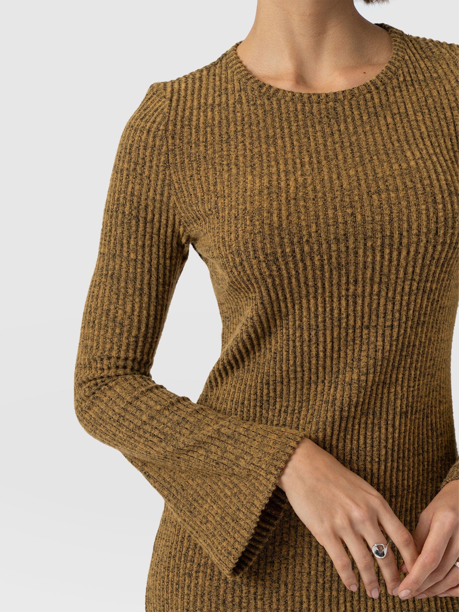 Callie Fluted Midi Dress - Mustard Melange - Women's Dresses | Saint + Sofia® EU