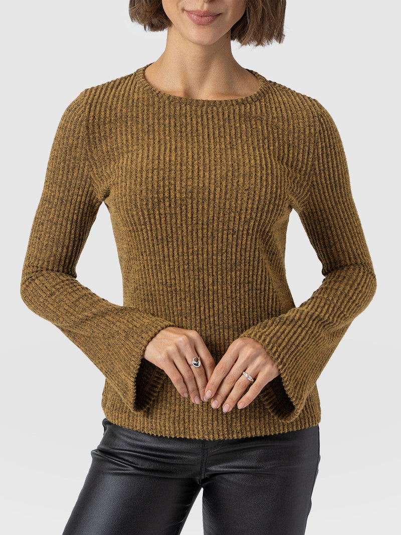 Callie Fluted Tee - Mustard Melange - Women's T-shirts | Saint + Sofia® EU