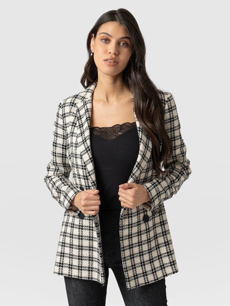 Cambridge Blazer Black & Cream Check - Women's Blazers | Saint + Sofia® EU