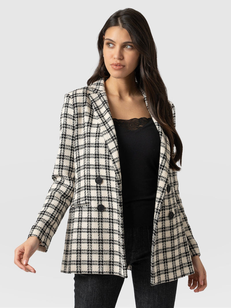 Cambridge Blazer Black & Cream Check - Women's Blazers | Saint + Sofia® EU