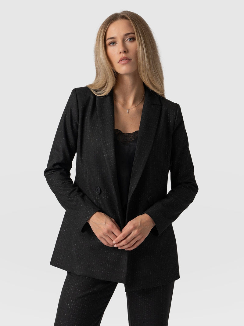 Cambridge Blazer Black Lurex Pinstripe - Women's Blazers |  Saint + Sofia® EU