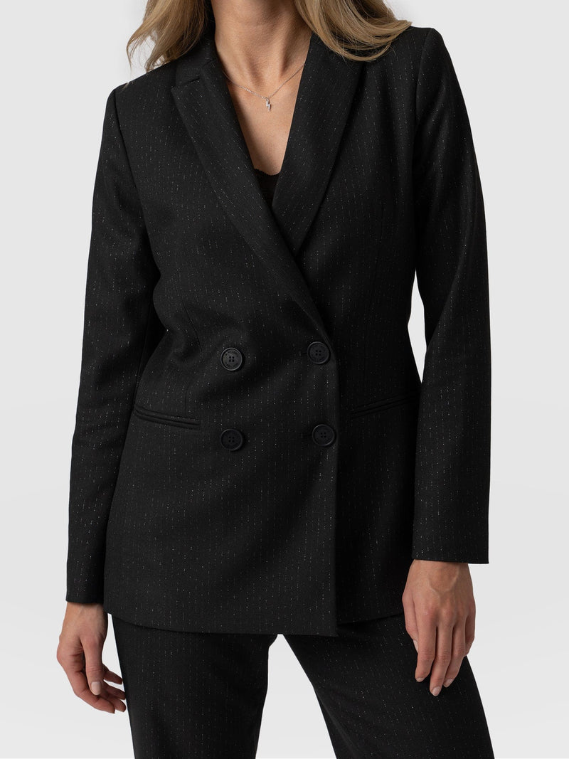 Cambridge Blazer Black Lurex Pinstripe - Women's Blazers |  Saint + Sofia® EU