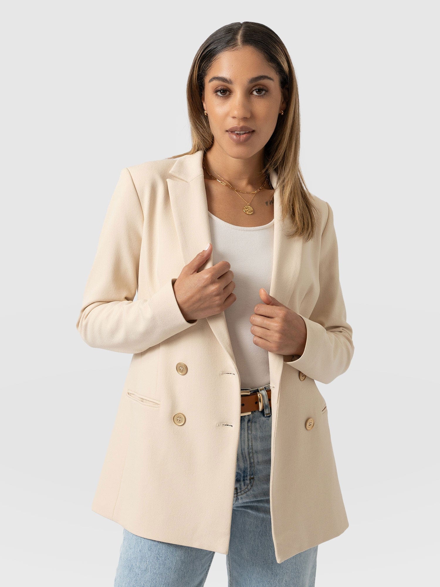 Cambridge Blazer Crepe Beige - Women's Blazers | Saint + Sofia® UK