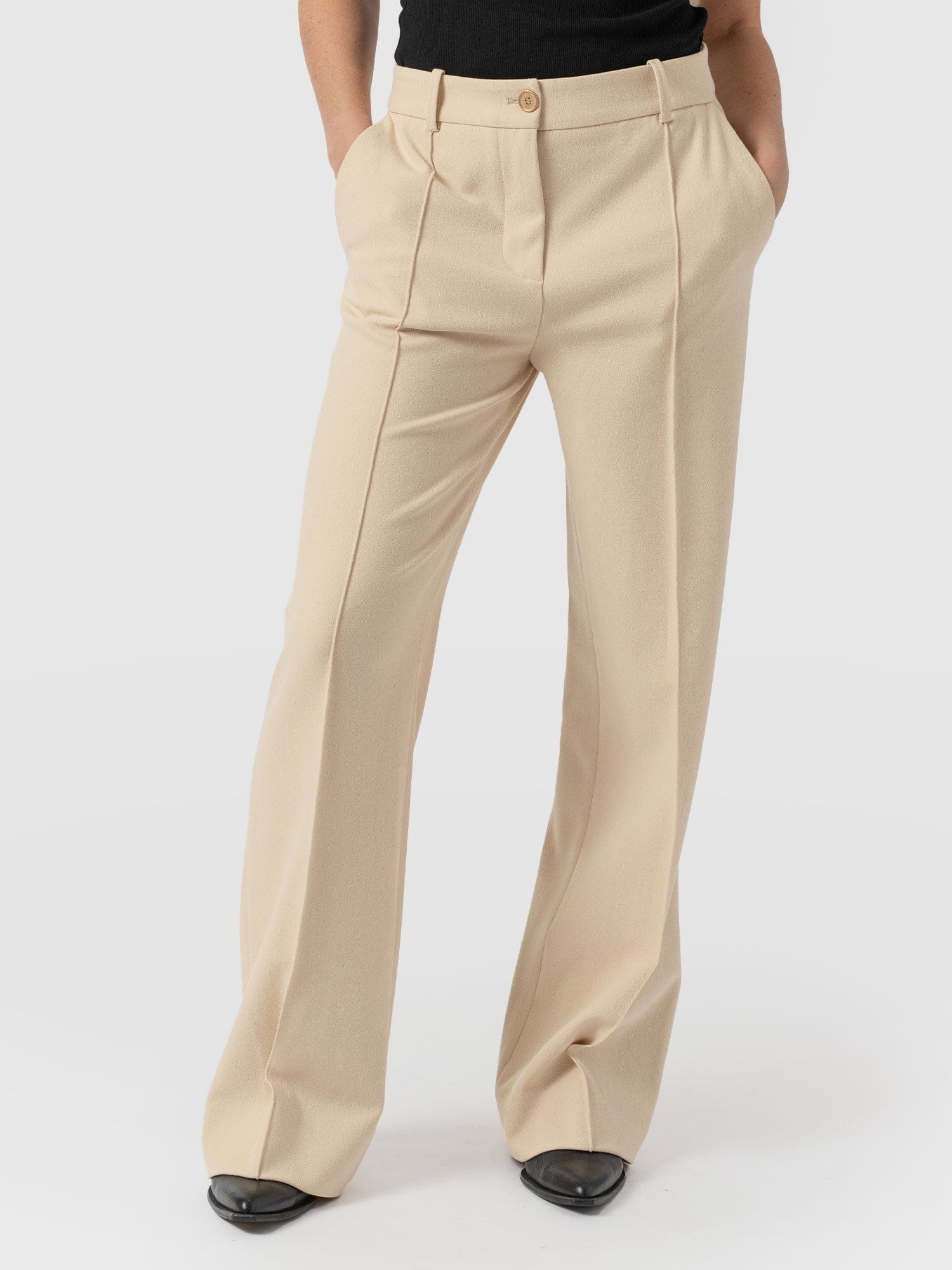Cambridge Tailored Wide Leg Pant Beige - Women's Trousers | Saint + Sofia® EU