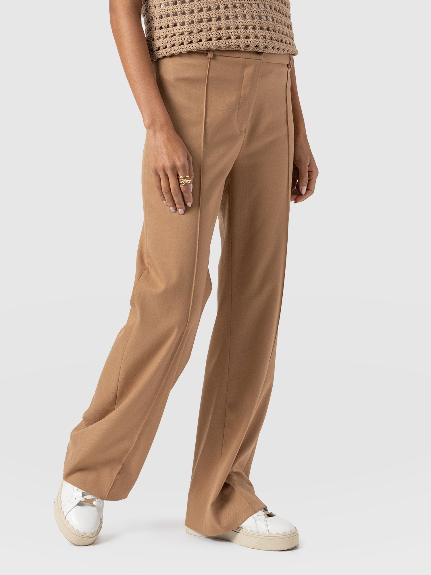 Cambridge Tailored Wide Leg Pant - Camel- Women's Trousers | Saint + Sofia® EU